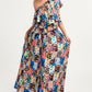 Printed Ruffle Top And Pleated Skirt Set