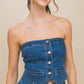 Denim Strapless Button-up Crop Top