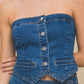 Denim Strapless Button-up Crop Top