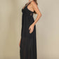 Plunge Neck Split Thigh Mesh Maxi Dress