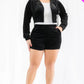 Plus Size Velour Crop Zip Up Hoodie And Shorts Set