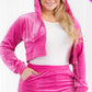 Plus Size Velour Crop Zip Up Hoodie And Shorts Set