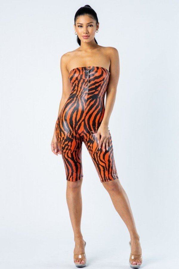 Zebra Print Tube Romper