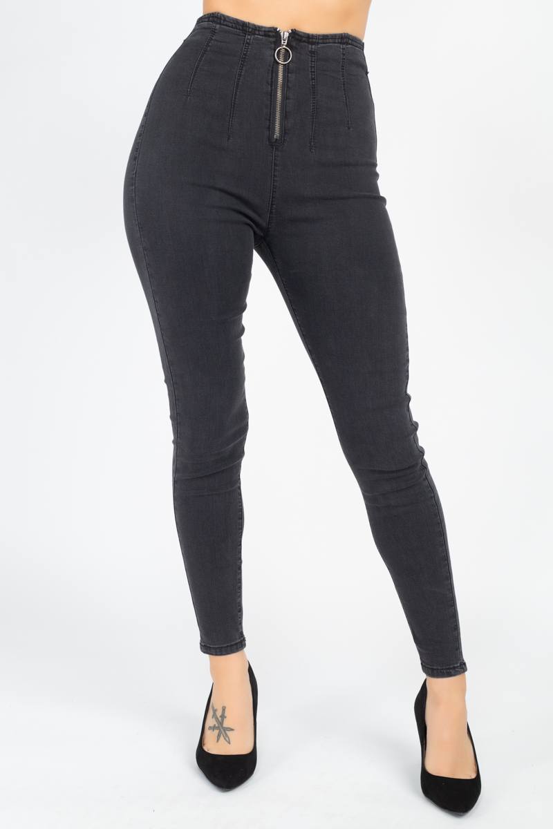 High Waist Zip Front Jeans