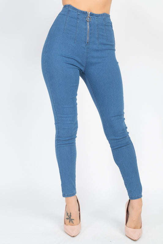 High Waist Zip Front Jeans