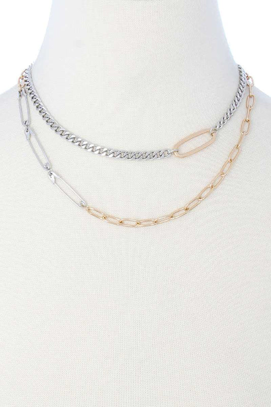Layered Clothing Pin Chain Necklace