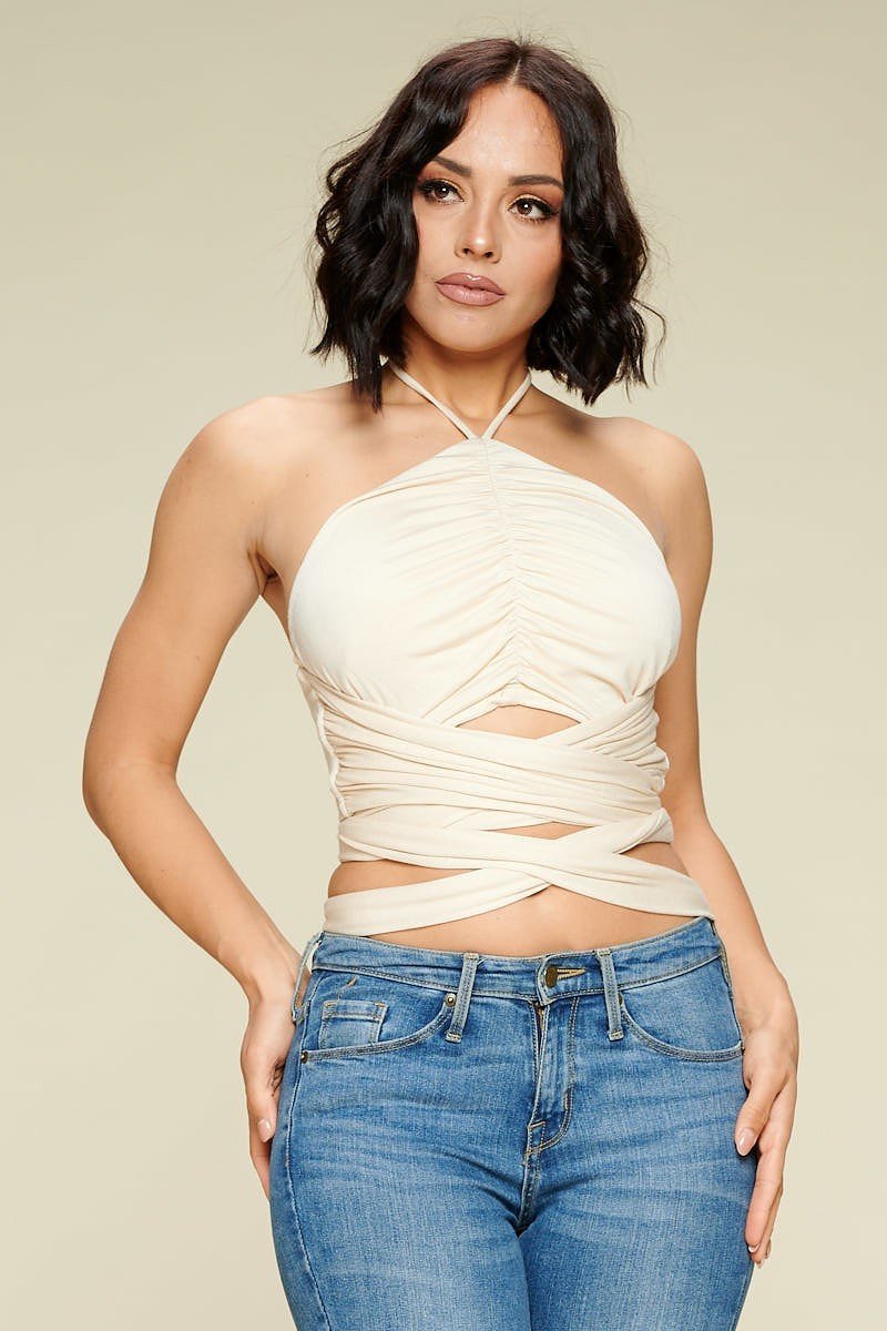 Ruched Crisscross Halter Top