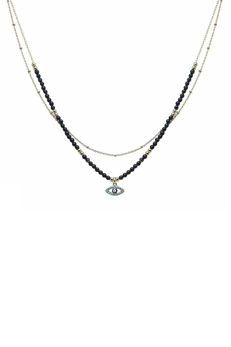 Layered Beaded Evil Eye Necklace