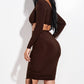 O Ring Long Sleeve Ruched Dress