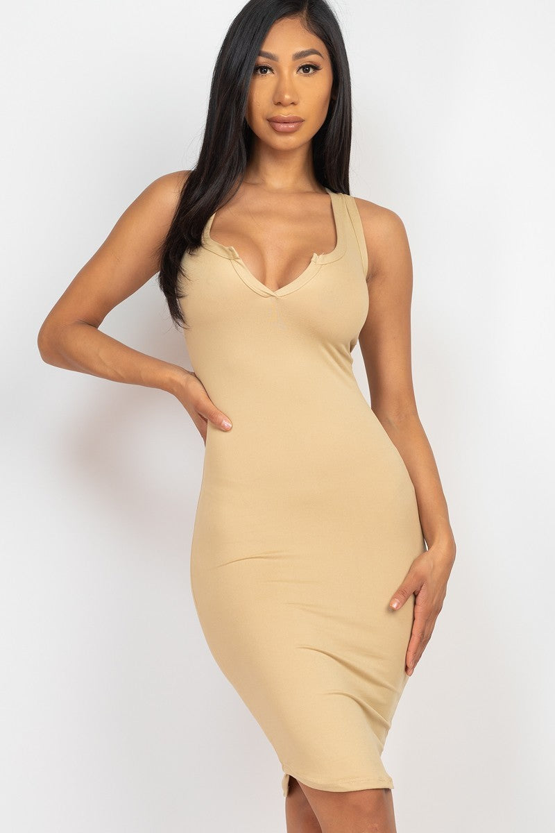 Split Neck Tank Midi Dress