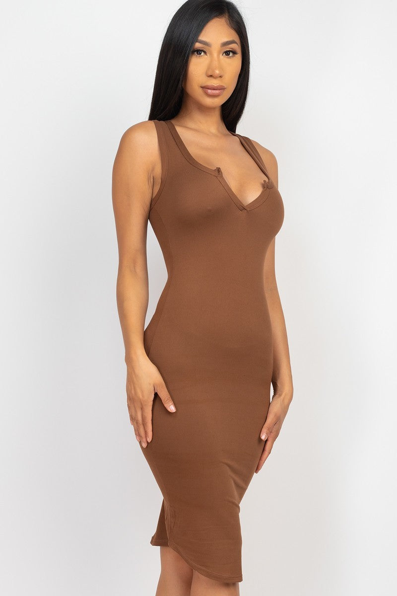 Split Neck Tank Midi Dress