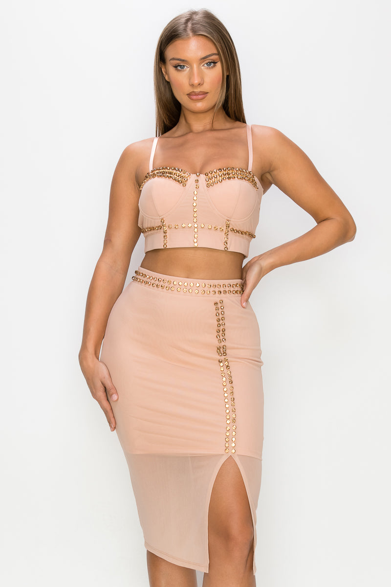 Studded Stone Cami & Skirt Set