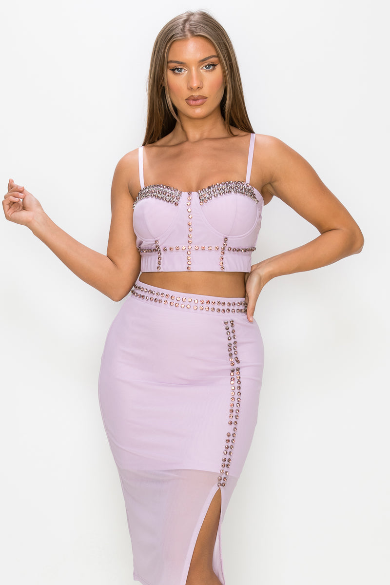 Studded Stone Cami & Skirt Set