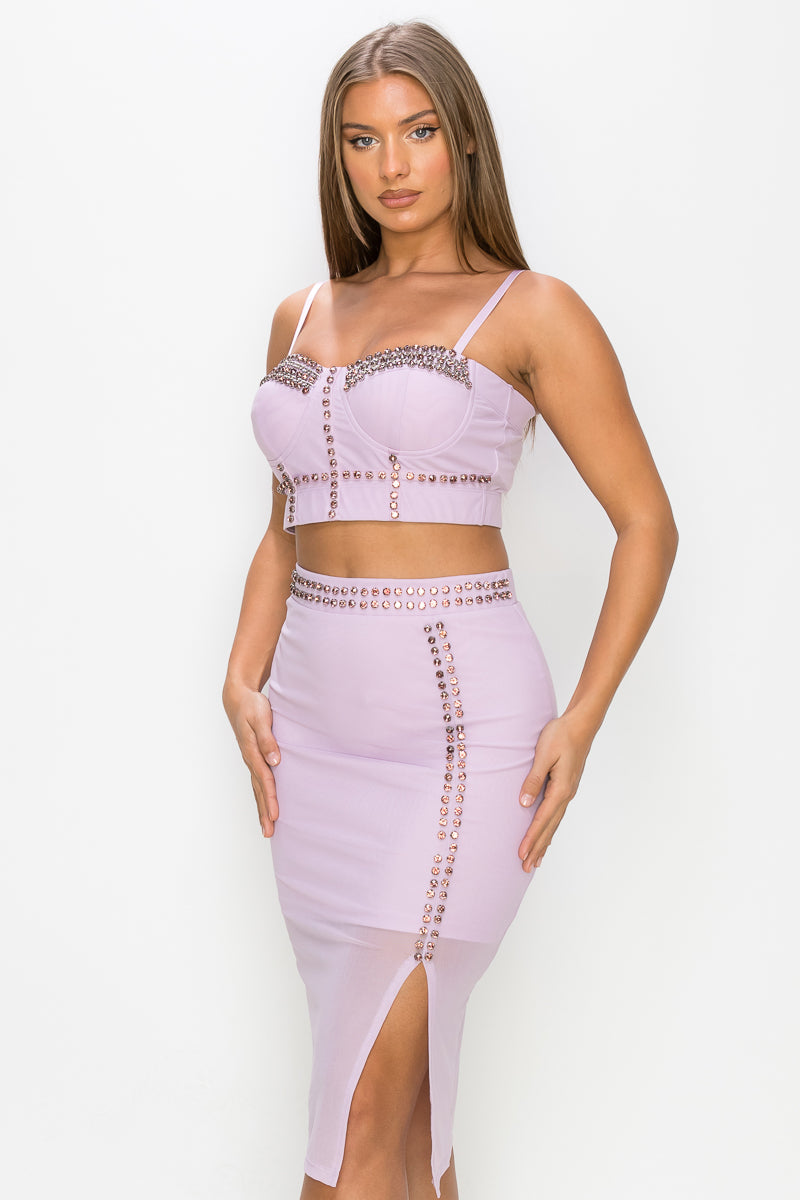 Studded Stone Cami & Skirt Set