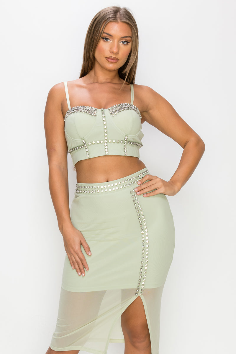 Studded Stone Cami & Skirt Set