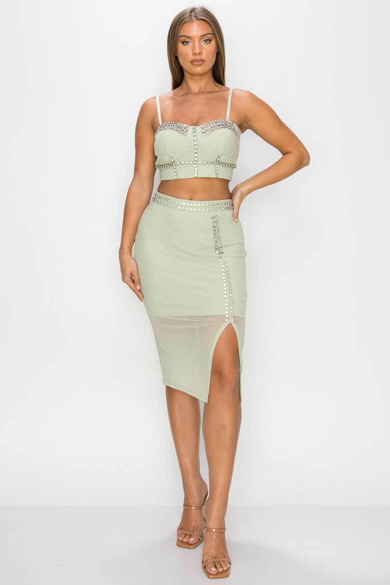 Studded Stone Cami & Skirt Set