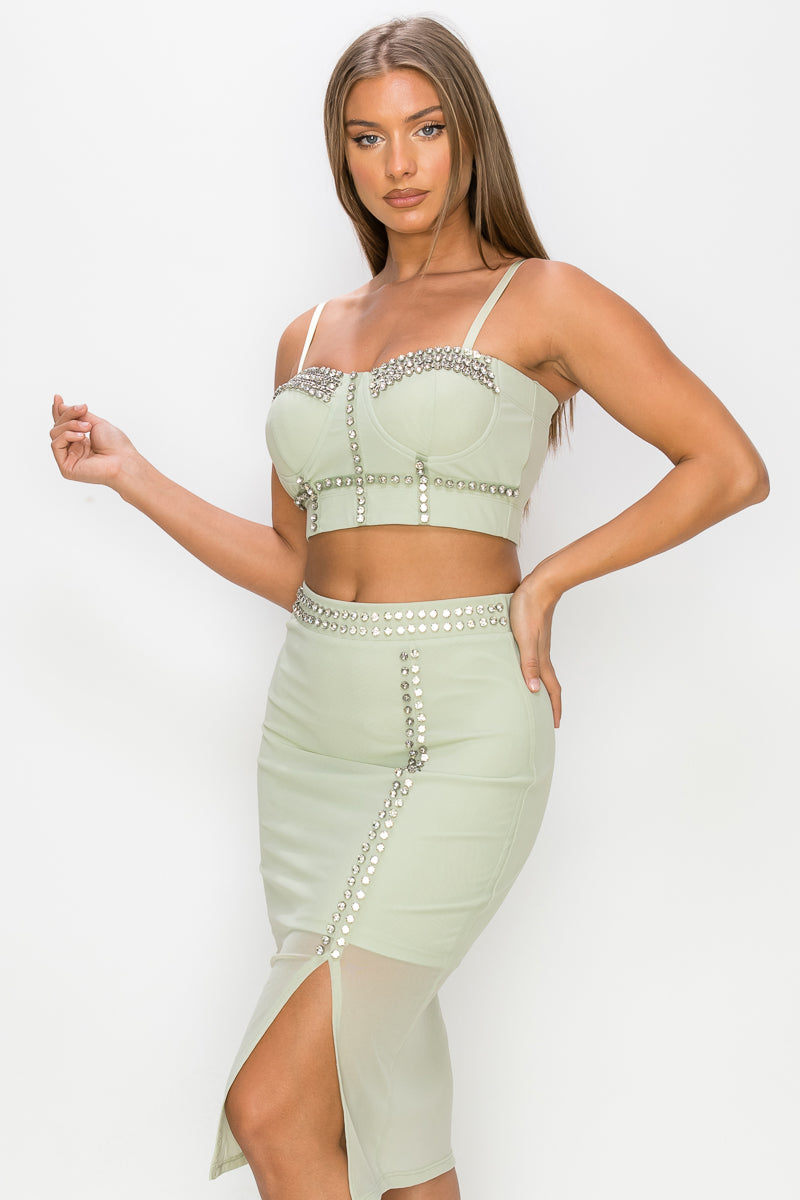 Studded Stone Cami & Skirt Set