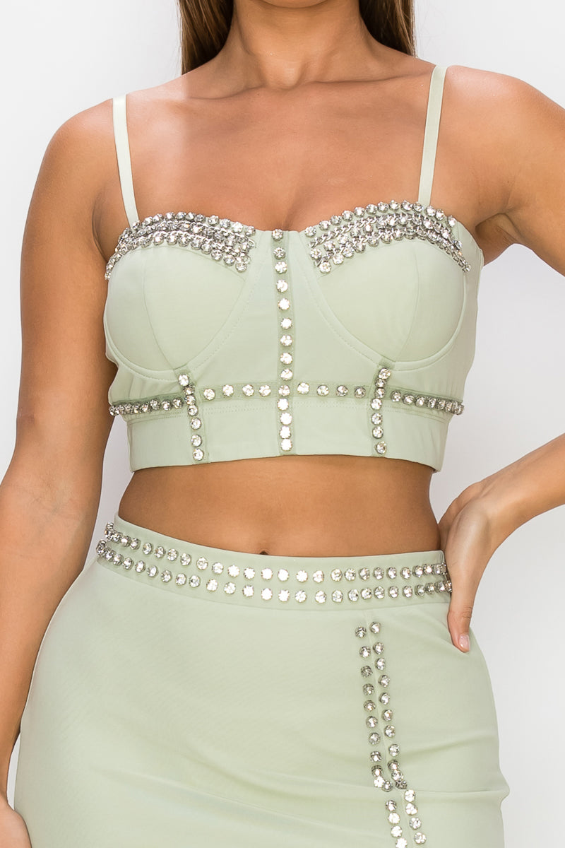 Studded Stone Cami & Skirt Set