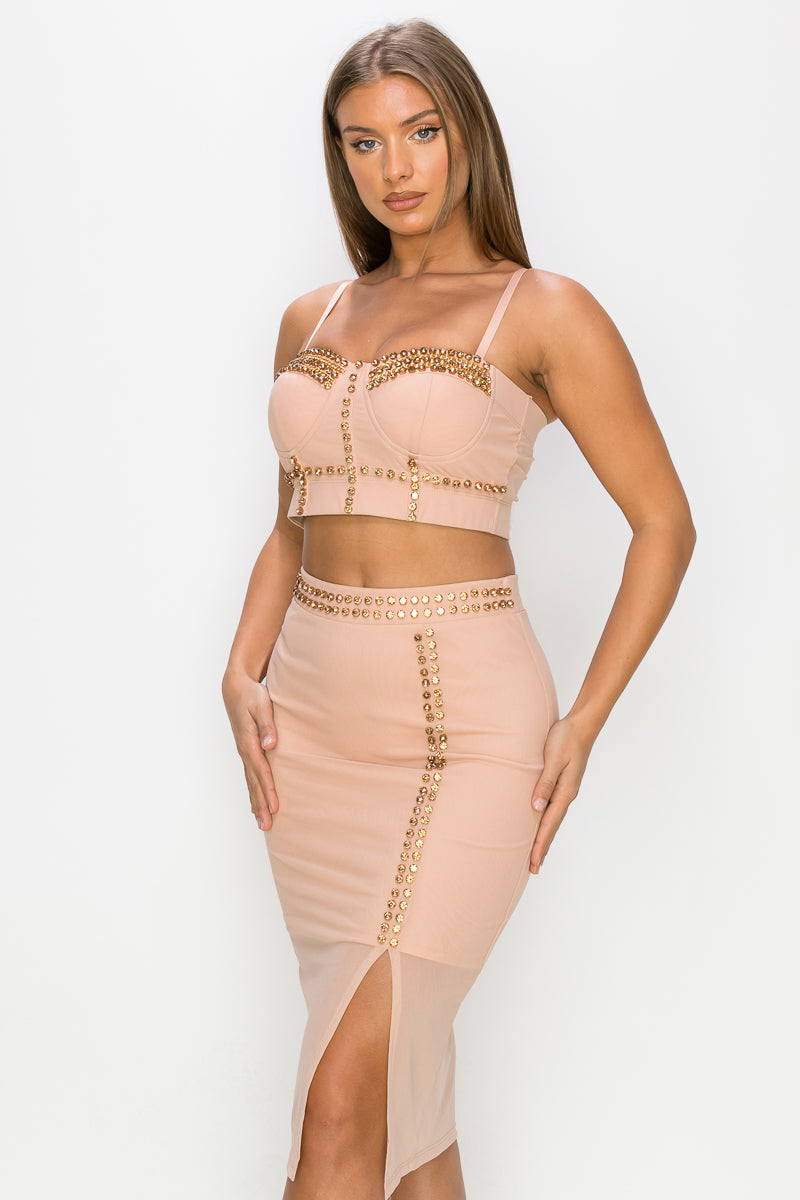 Studded Stone Cami & Skirt Set