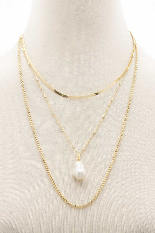 Pearl Herringbone Layered Necklace