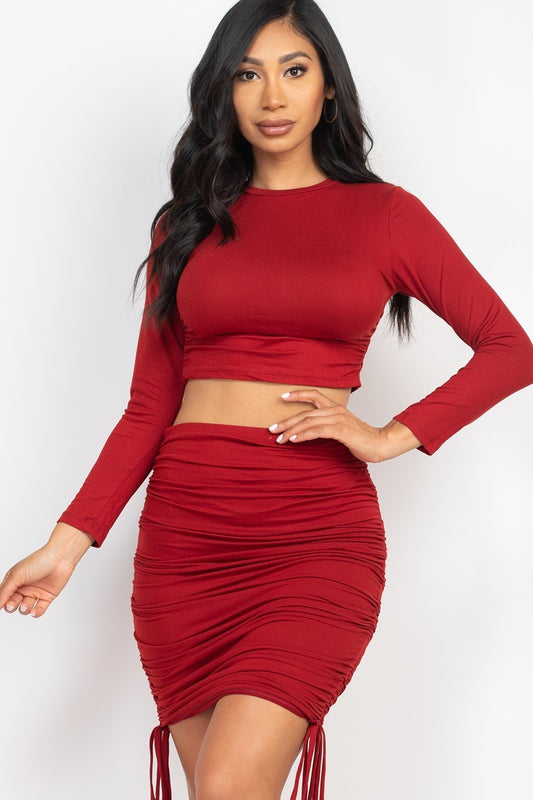 Ruched Side Crop Top & Skirt Set