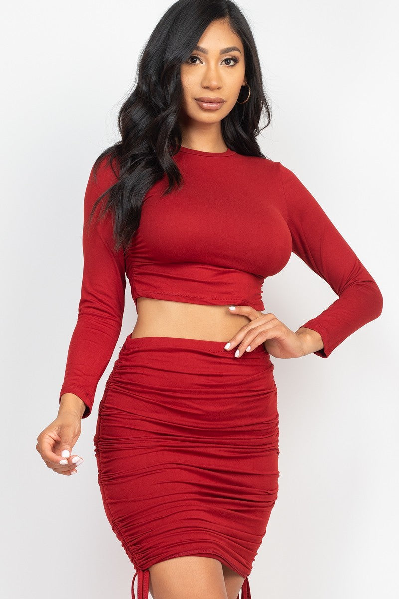 Ruched Side Crop Top & Skirt Set