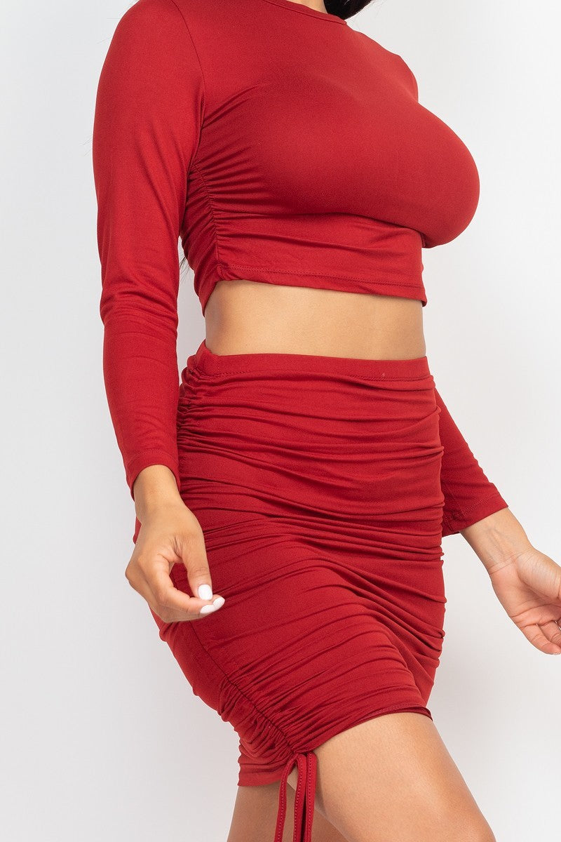 Ruched Side Crop Top & Skirt Set