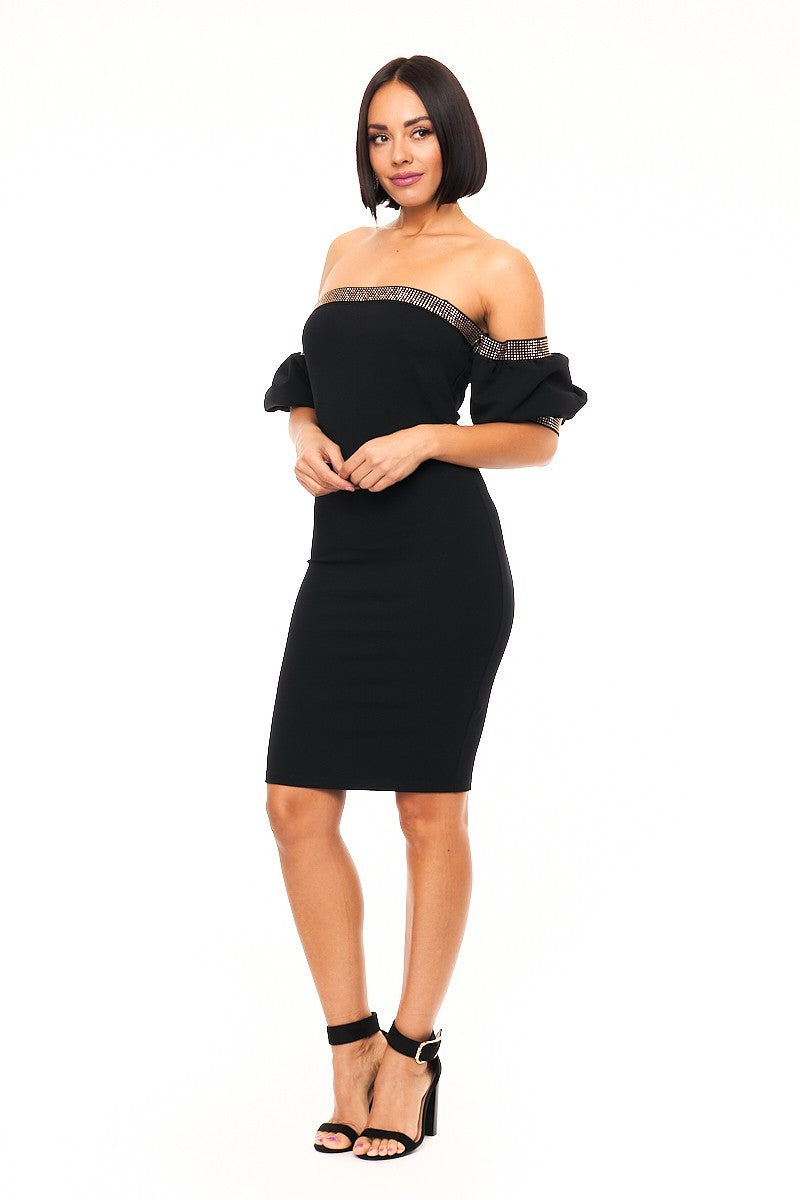 Off Shoulder Studded Band Fashion Dress