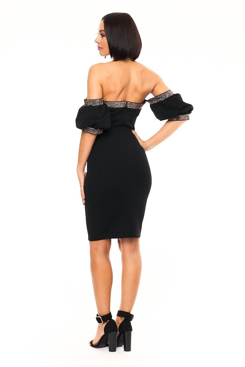 Off Shoulder Studded Band Fashion Dress