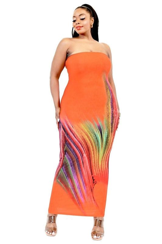 Color Gradient Tube Top Maxi Dress Curvy