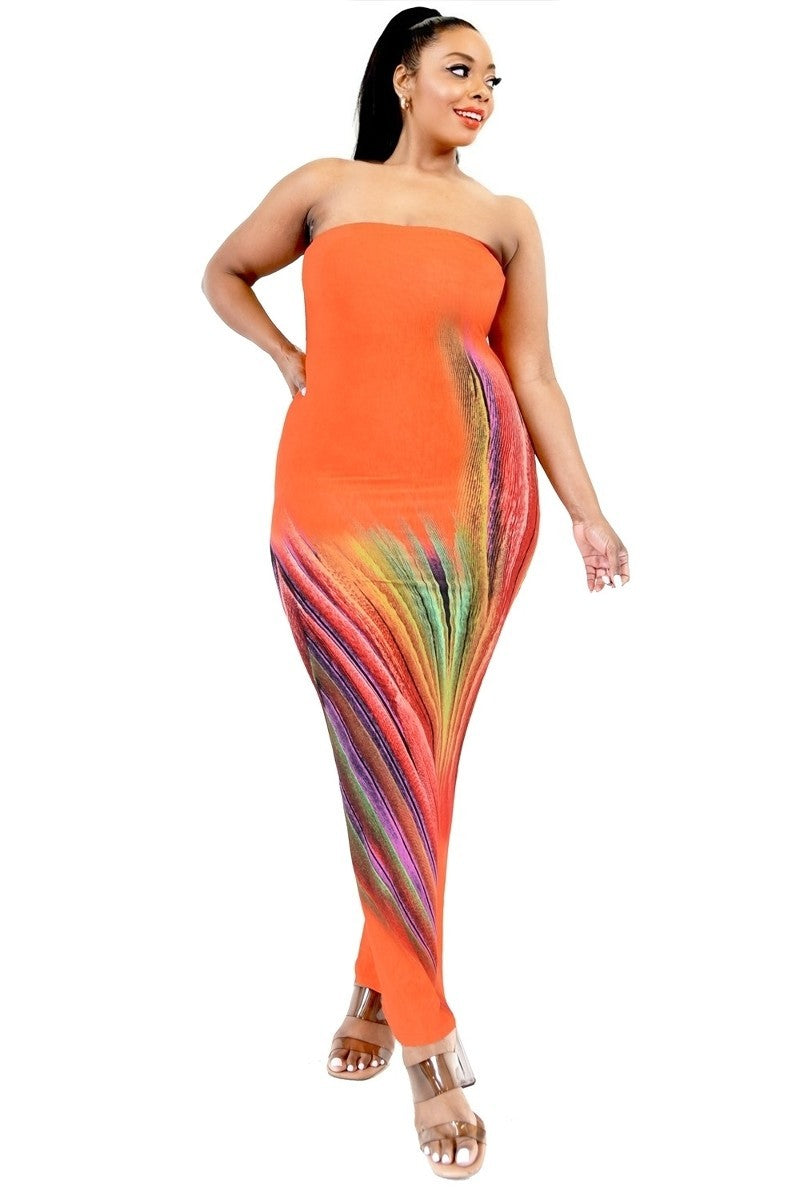 Color Gradient Tube Top Maxi Dress Curvy