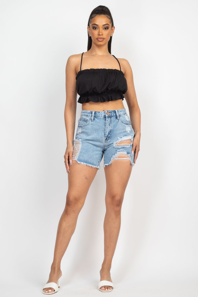 Ripped Five-pocket Denim Shorts