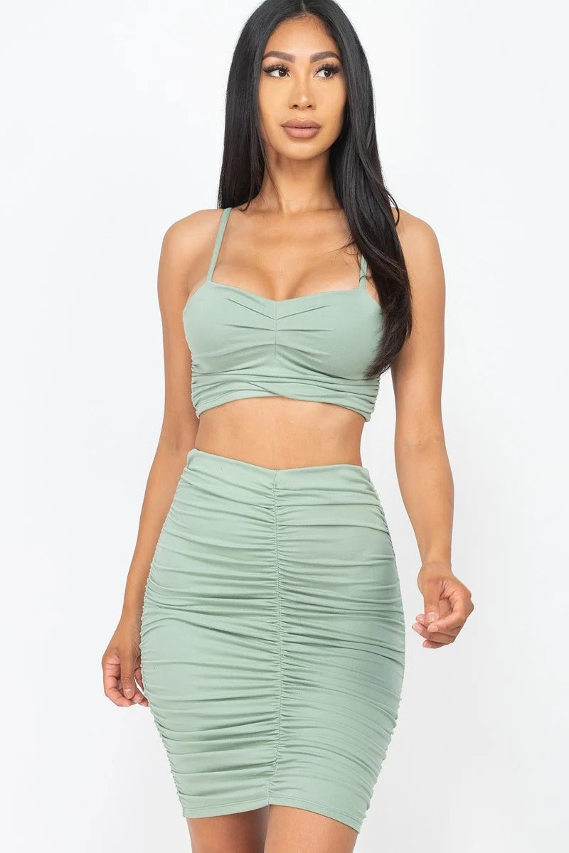 Ruched Crop & Skirt Set