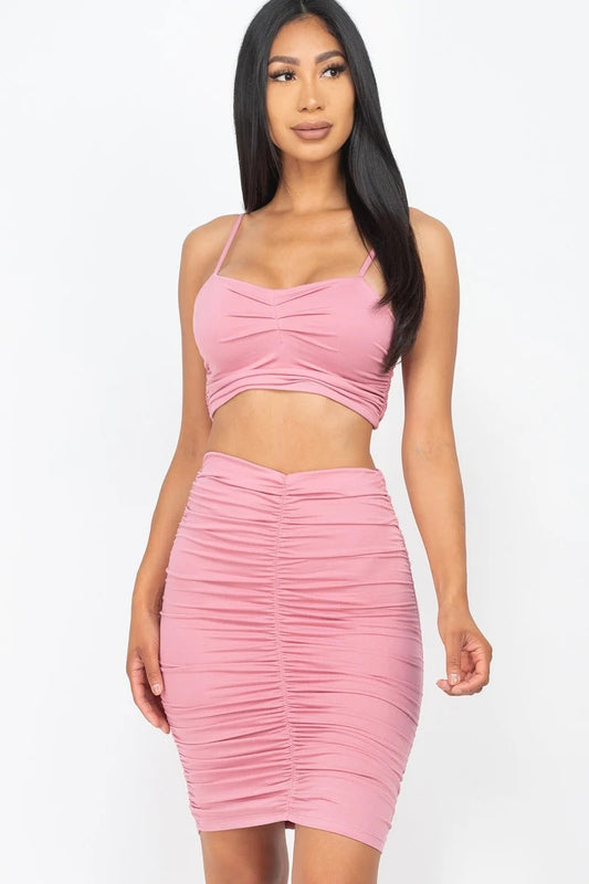 Ruched Crop & Skirt Set