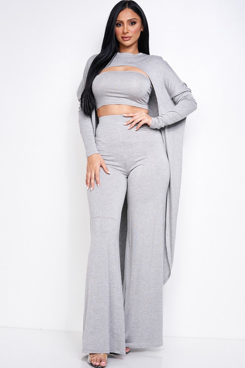 Tube Top, Long Sleeve Cape & Wide Leg Pant Set