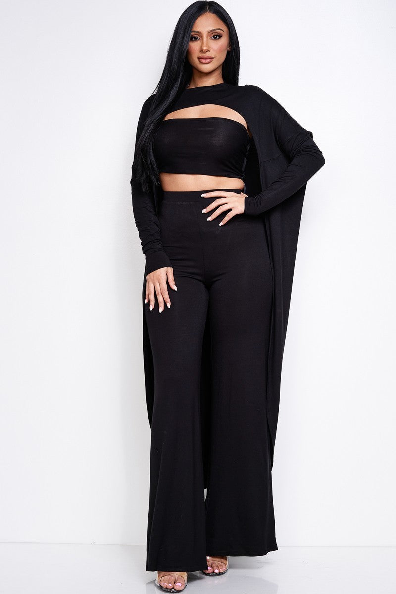 Tube Top, Long Sleeve Cape & Wide Leg Pant Set