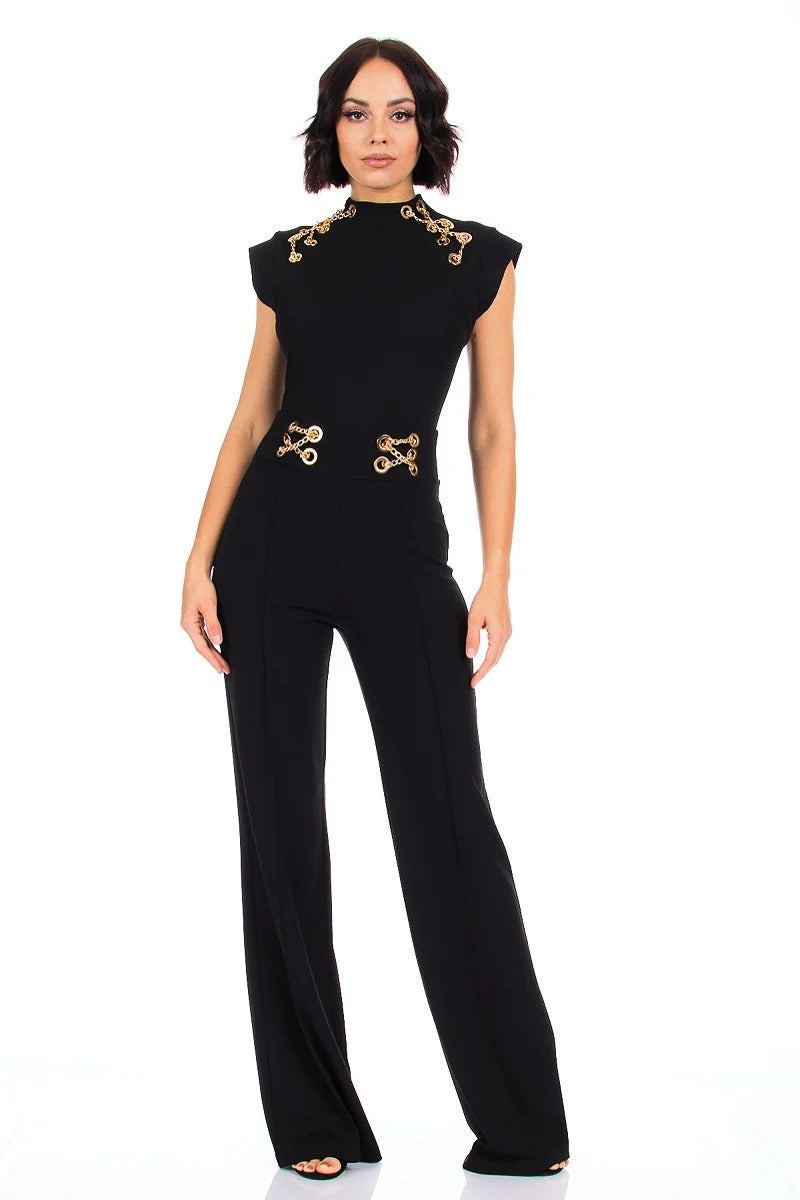 Eyelet With Chain Fashion Jumpsuit