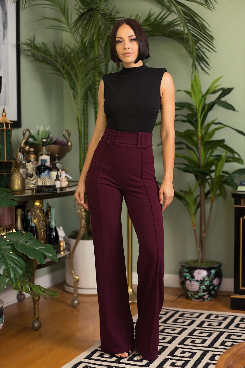 High Waist Fabric Buckle Pants