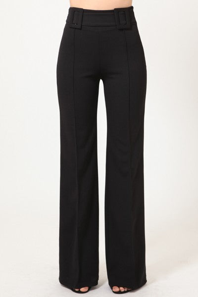 High Waist Fabric Buckle Pants