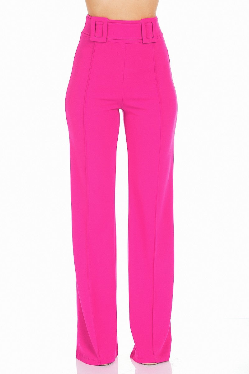 High Waist Fabric Buckle Pants