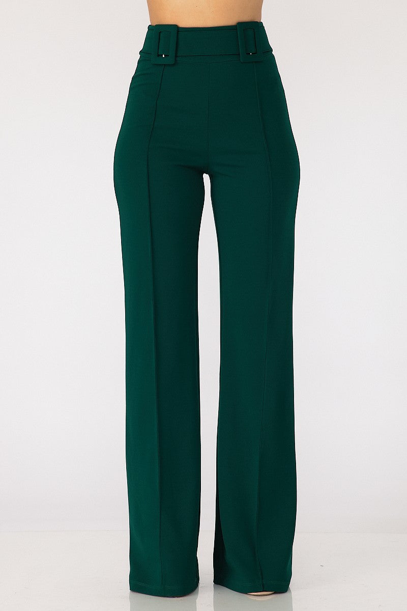 High Waist Fabric Buckle Pants