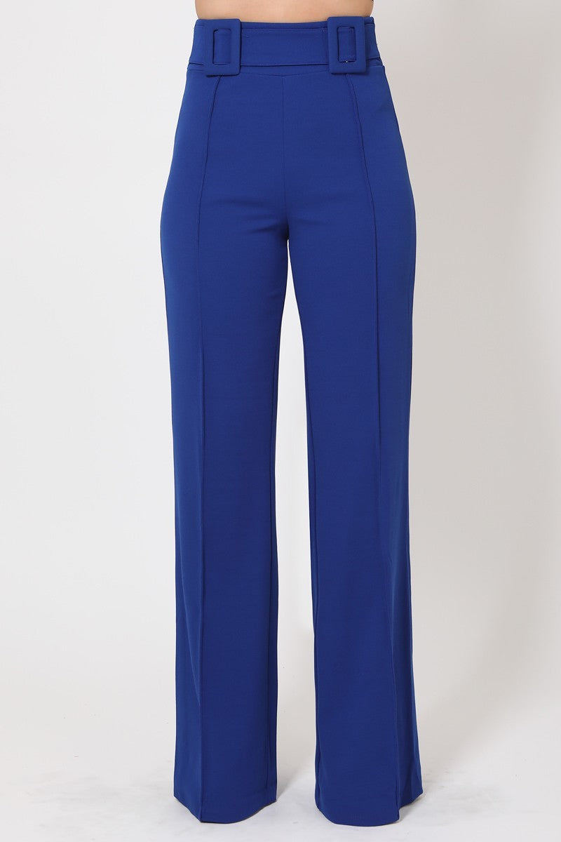 High Waist Fabric Buckle Pants