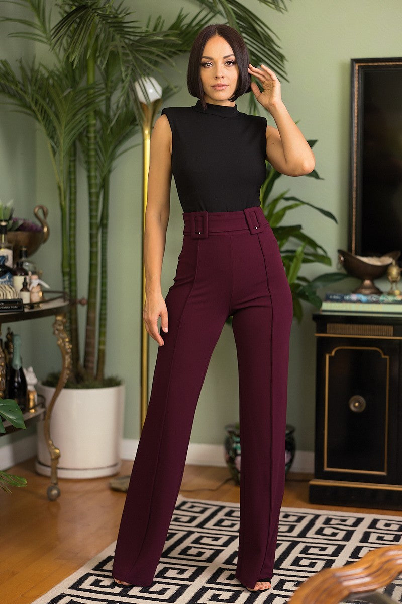 High Waist Fabric Buckle Pants