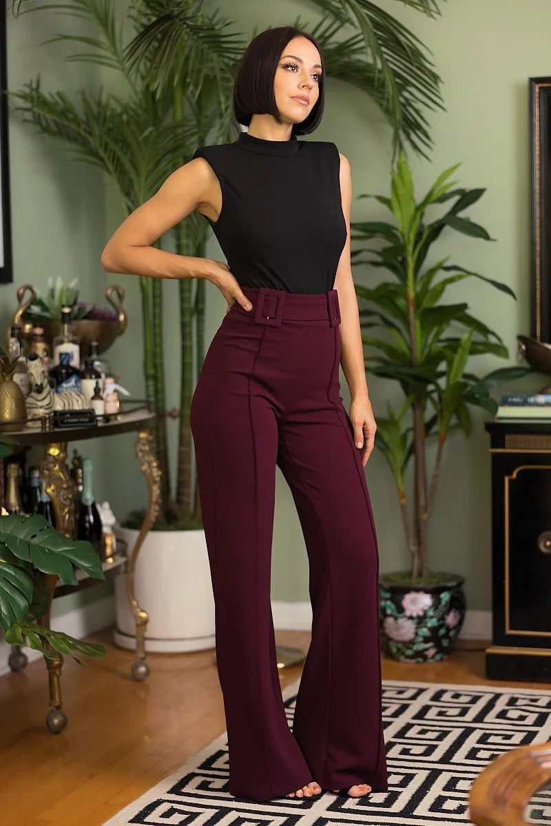 High Waist Fabric Buckle Pants