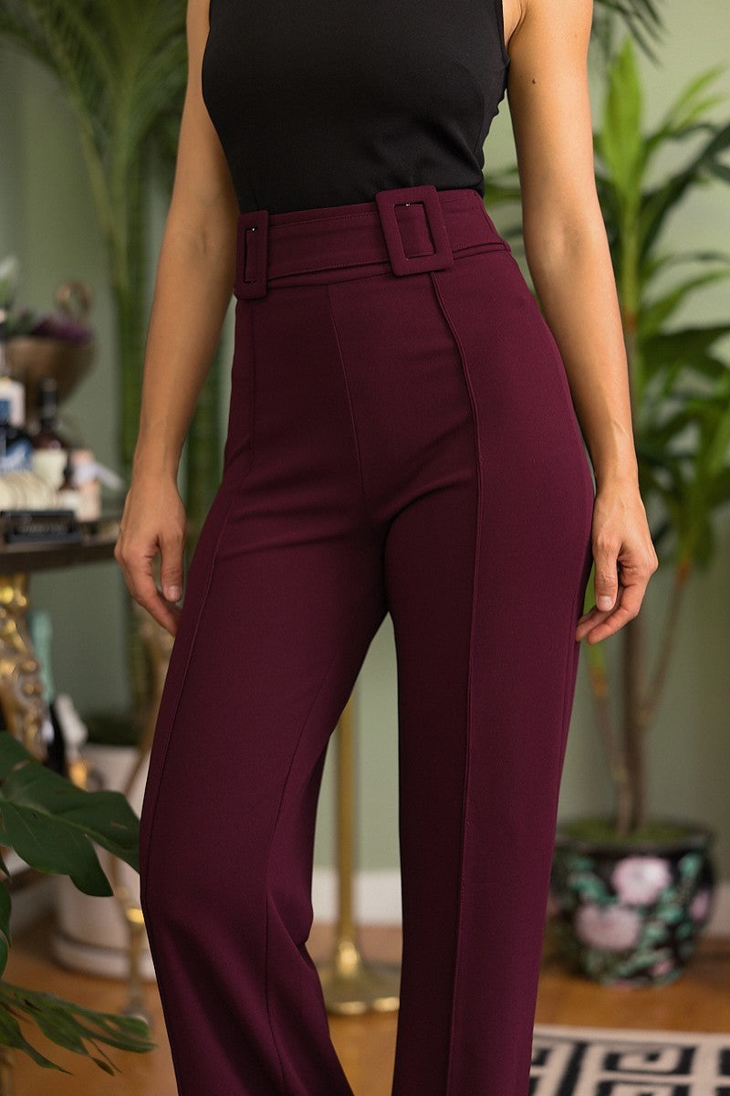 High Waist Fabric Buckle Pants