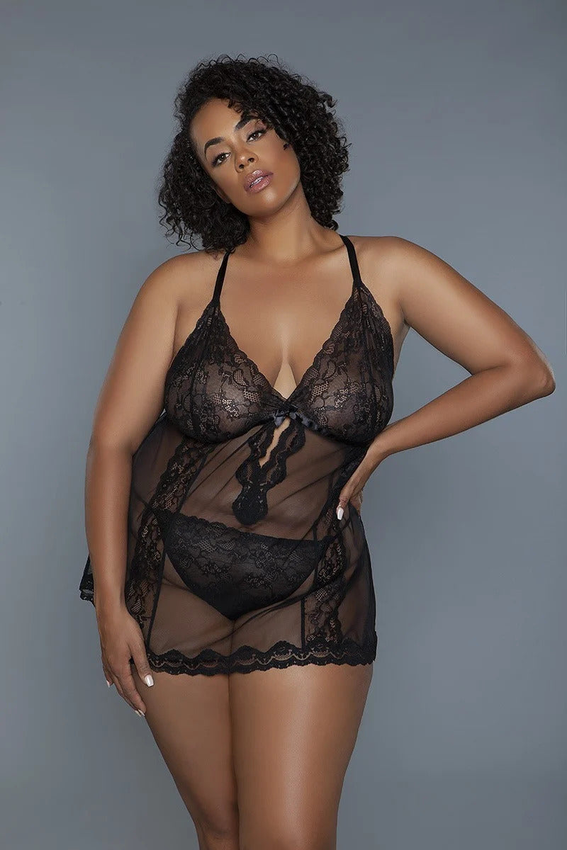 Sheer Lace Babydoll Curvy