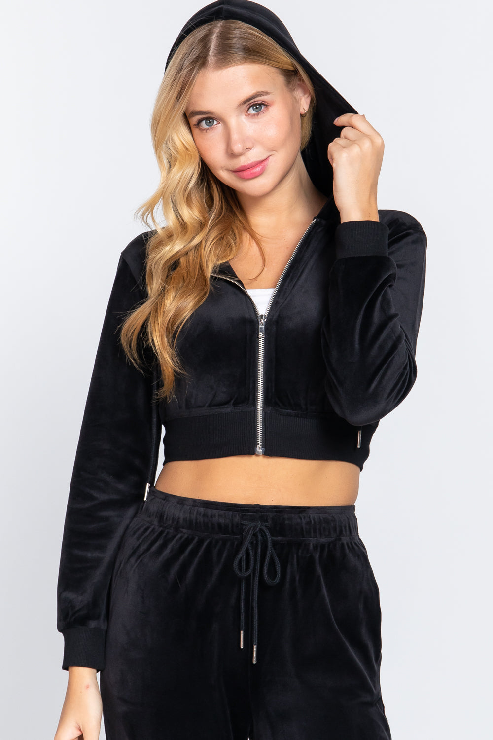 Velour Hoodie Crop