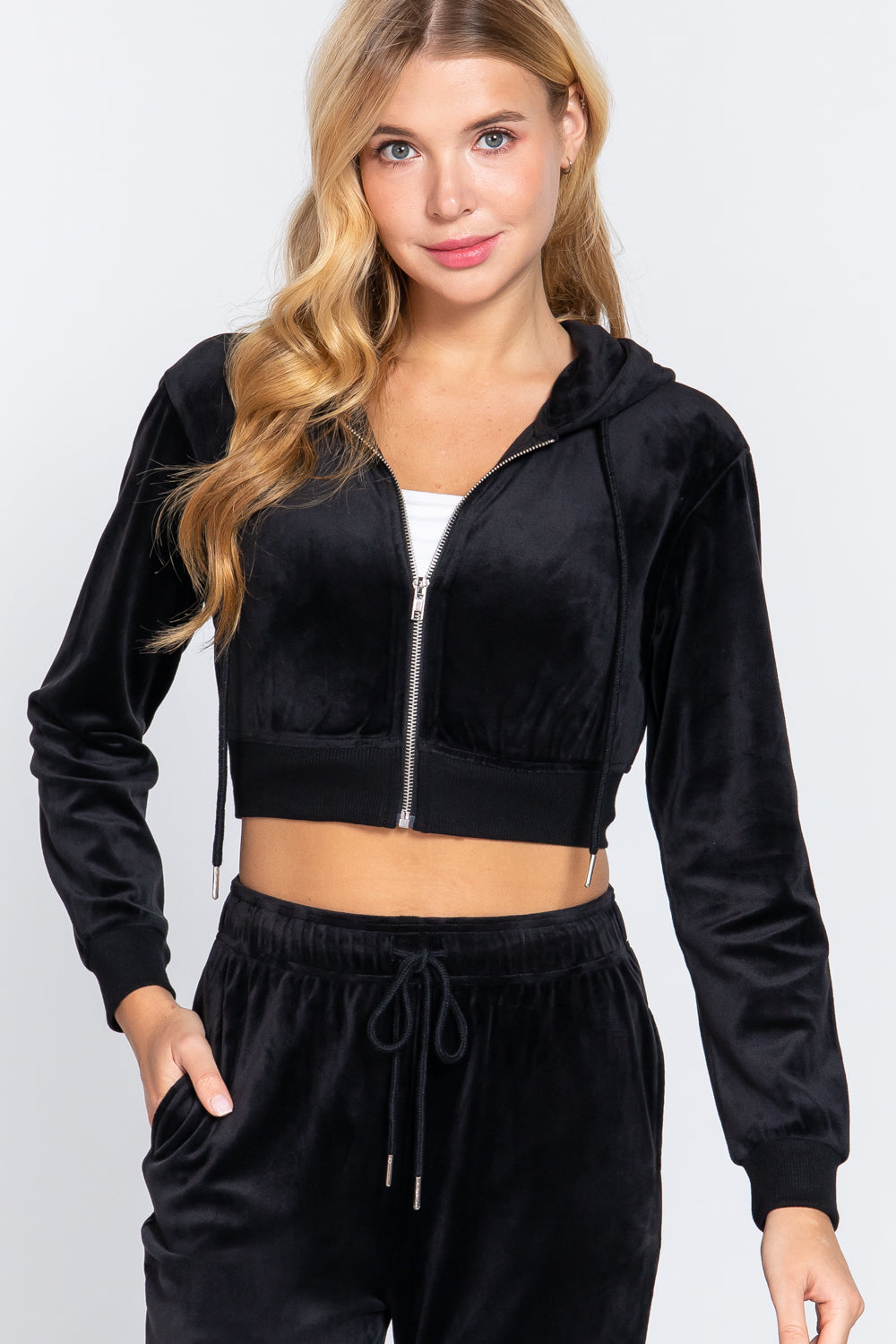 Velour Hoodie Crop