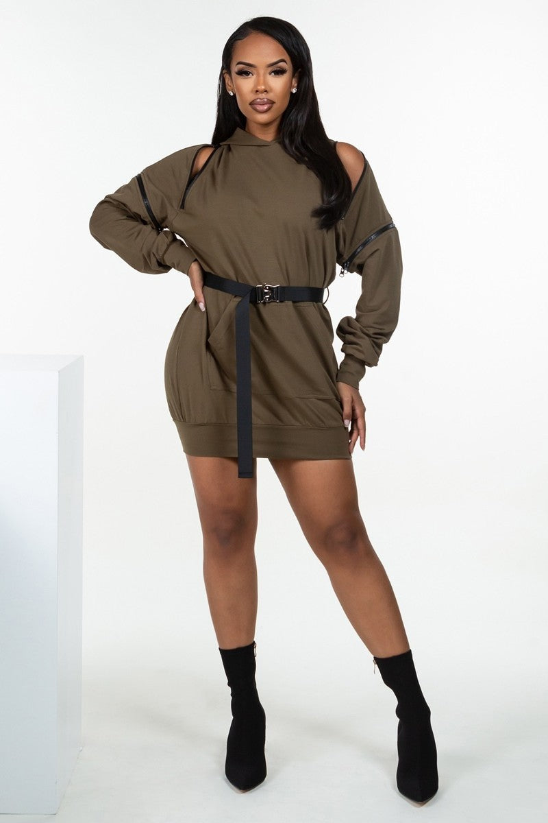 Double Zipper Hooded Mini Dress