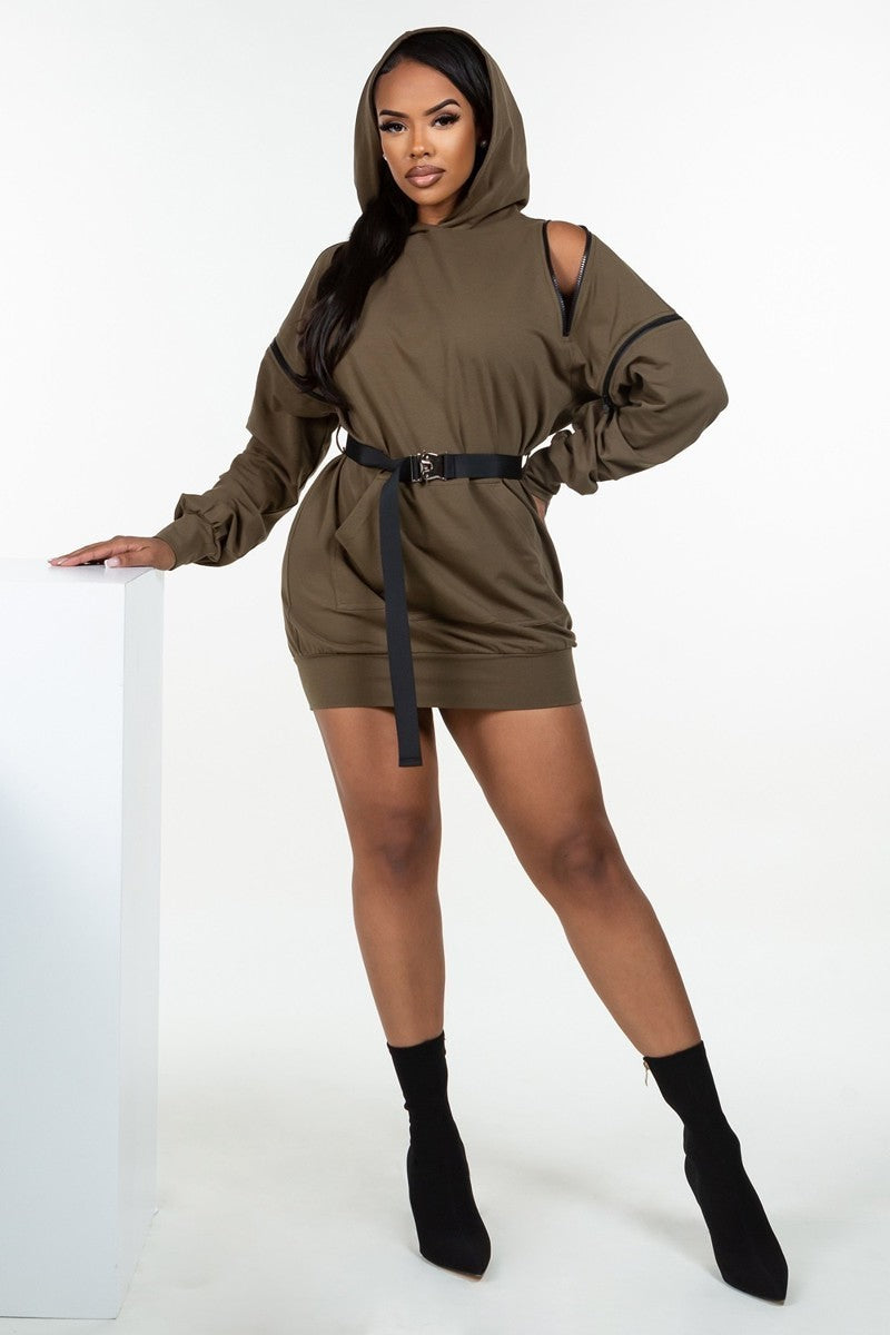 Double Zipper Hooded Mini Dress